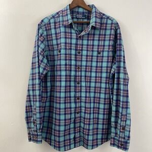 Polo Ralph Lauren Men's XL Plaid Button Front Shirt Blue Aqua Orange Check Long